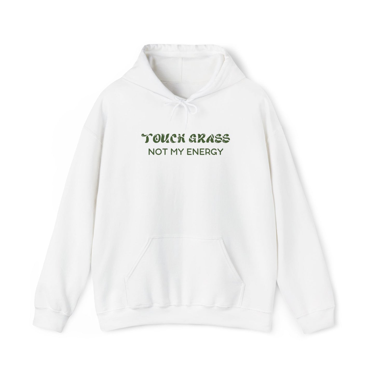 Touch Grass Not my Energy Hoodie-White| Military Green