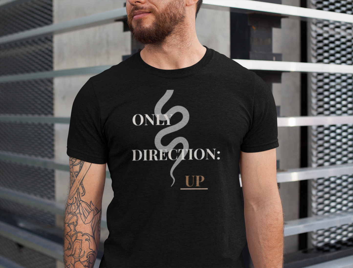 'Only Direction: Up' Tee-Black|Brown