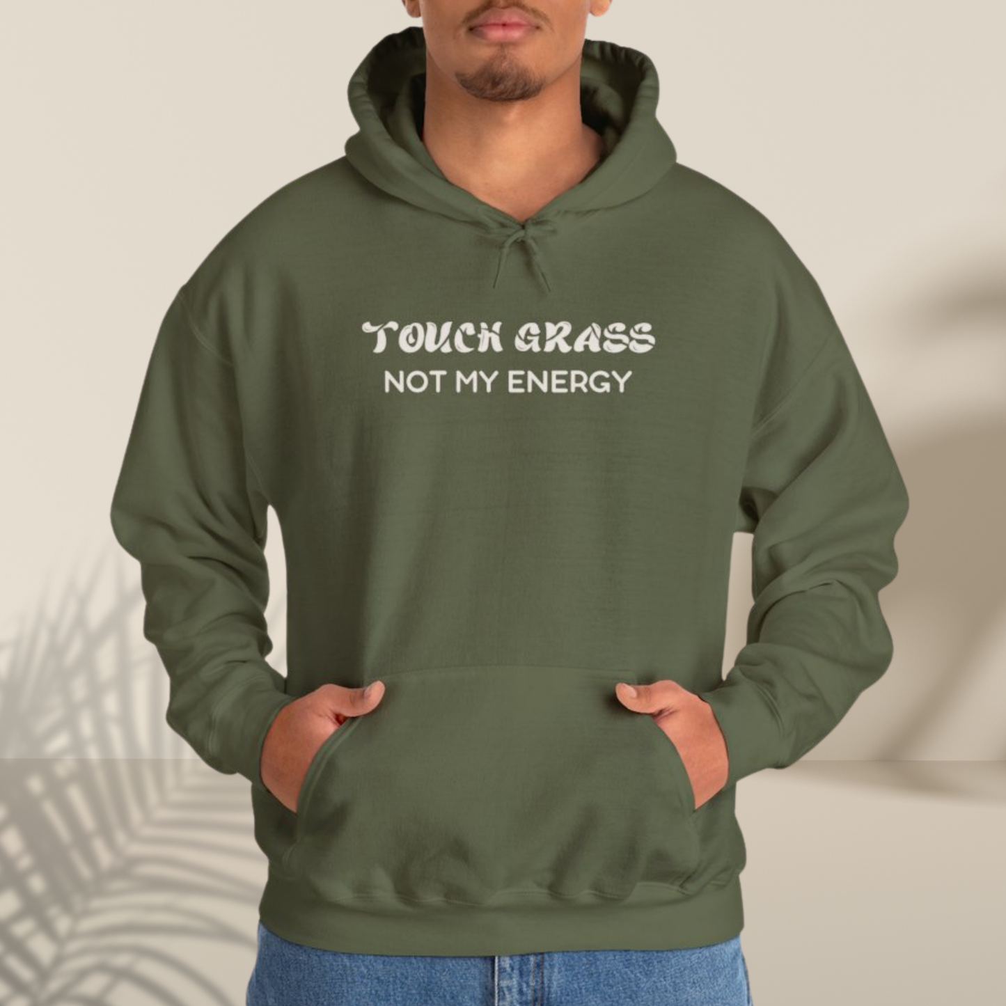 Touch Grass Not my Energy Hoodie-White| Military Green