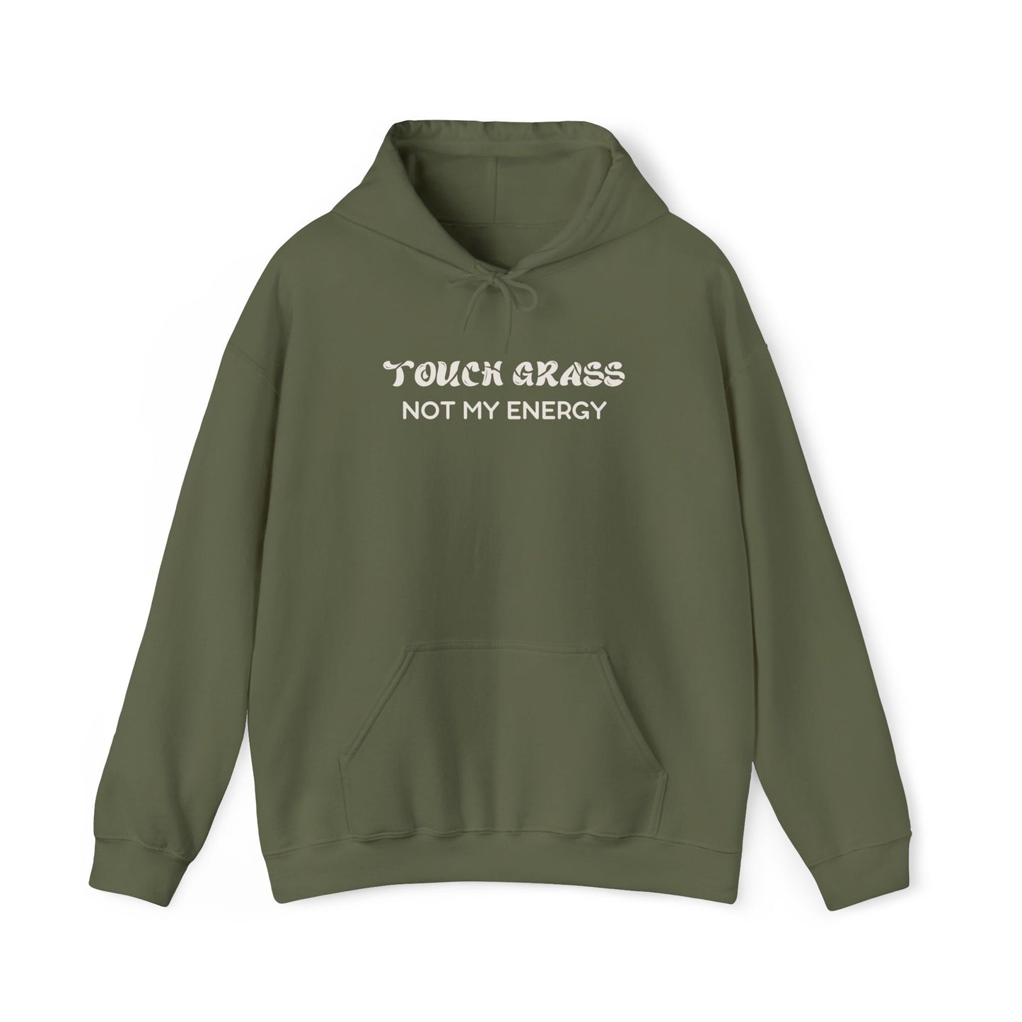 Touch Grass Not my Energy Hoodie-White| Military Green