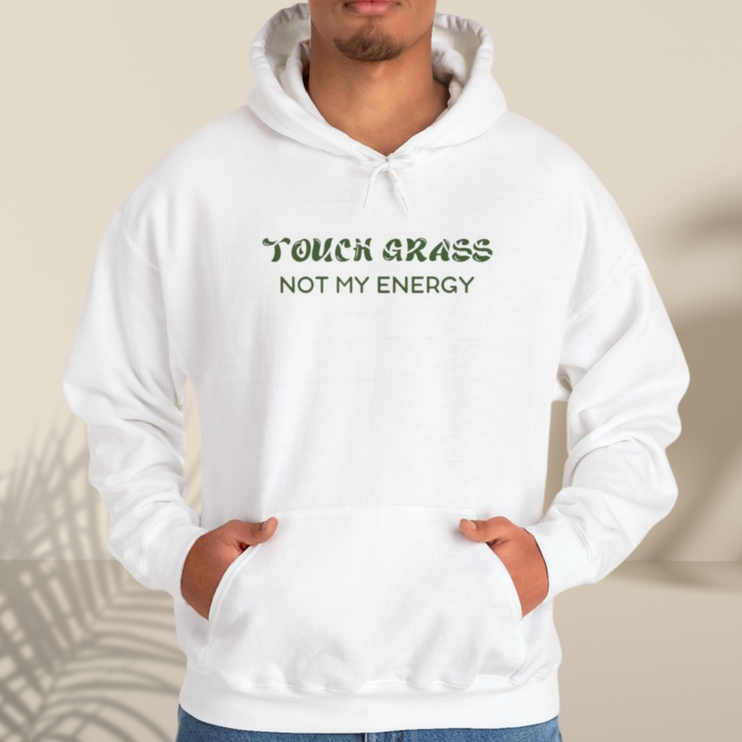 Touch Grass Not my Energy Hoodie-White| Military Green